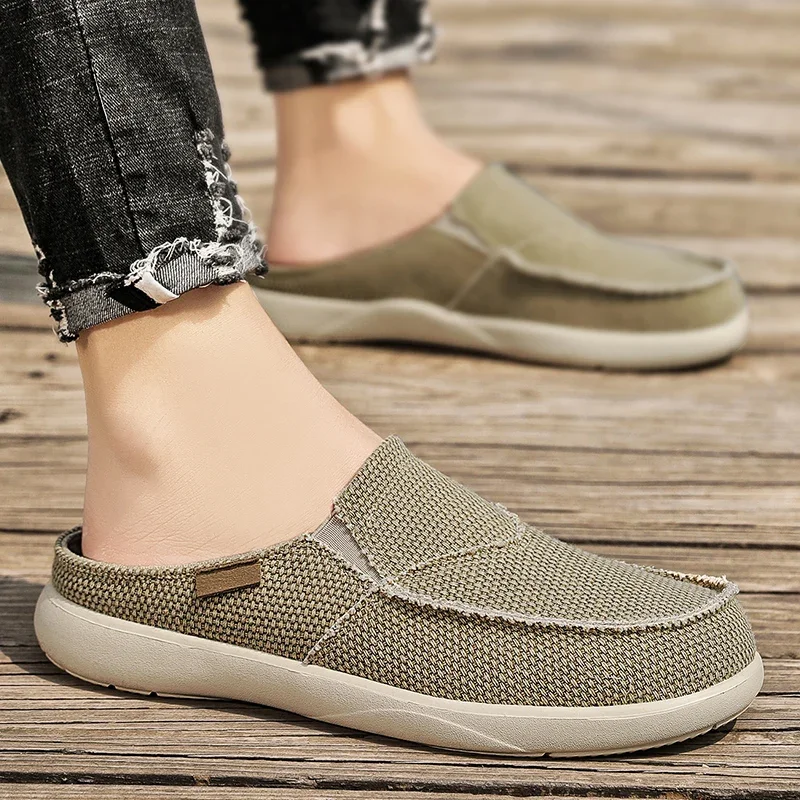 Zomer Heren Slippers Klassieke Outdoor Slip-On Canvas Schoenen Mannen Licht Ademende Platte Loafers Zacht Indoor Huis Casual Slippers