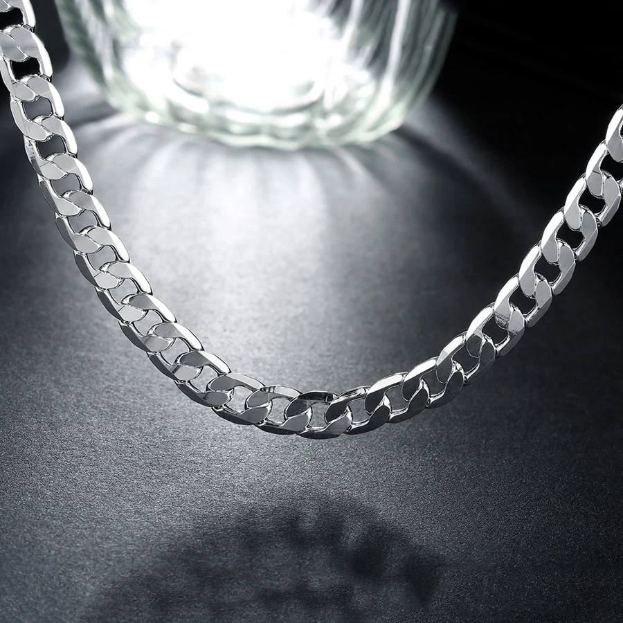 

classic men's 925 Sterling Silver Necklace high quality Jewelry personality 16-24 inches 8MM necklace fashion Christmas gifts