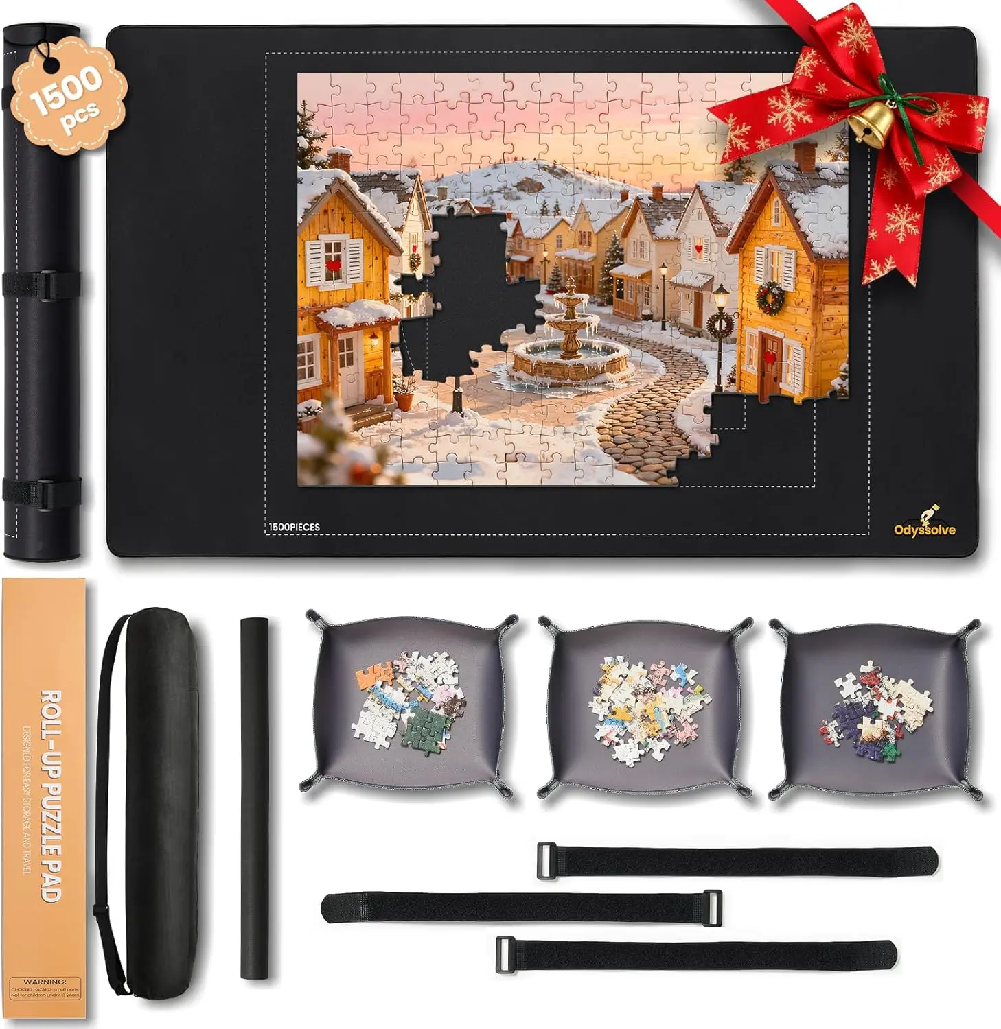 

Коврик для головоломки из 1500 предметов с 3 сортировочными подносами, нескользящим резиновым дном, портативной подвижной конструкцией для удобного хранения