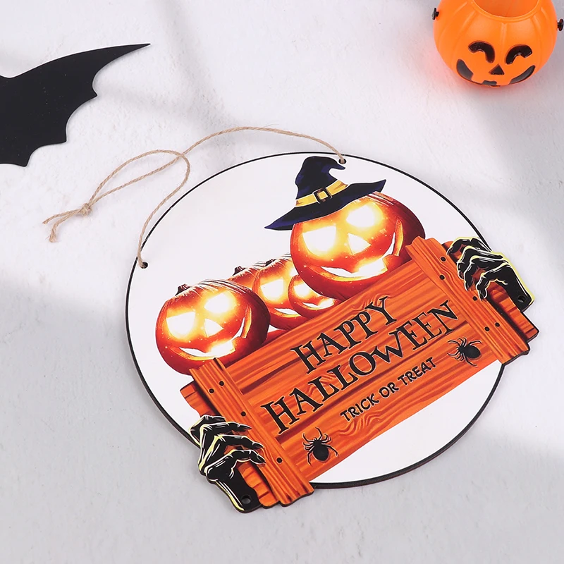 Halloween Wooden Sign Adequado para Festa, Abóbora com Chapéu, Decoração do feriado