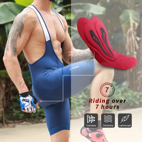 Imagen 2 del producto X-TIGER azul Pro pantalones cortos de ciclismo para hombre Bretelle ciclista MTB medias de carretera ropa de bicicleta ST-MULTI cojín para 7 horas de equitación