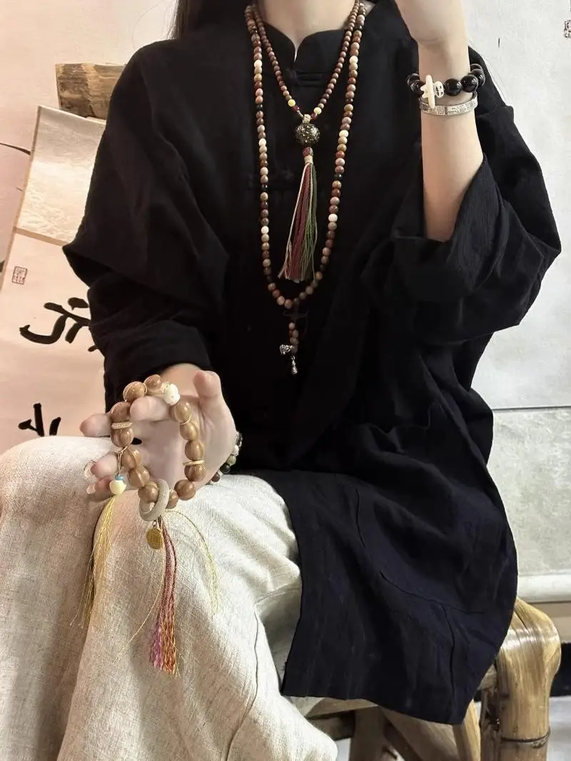 

New Chinese Style Black Tai Chi Costume Women's Large Size Zen Cotton Linen Set Spring Fashion Comfortable Loose Fit Shirt