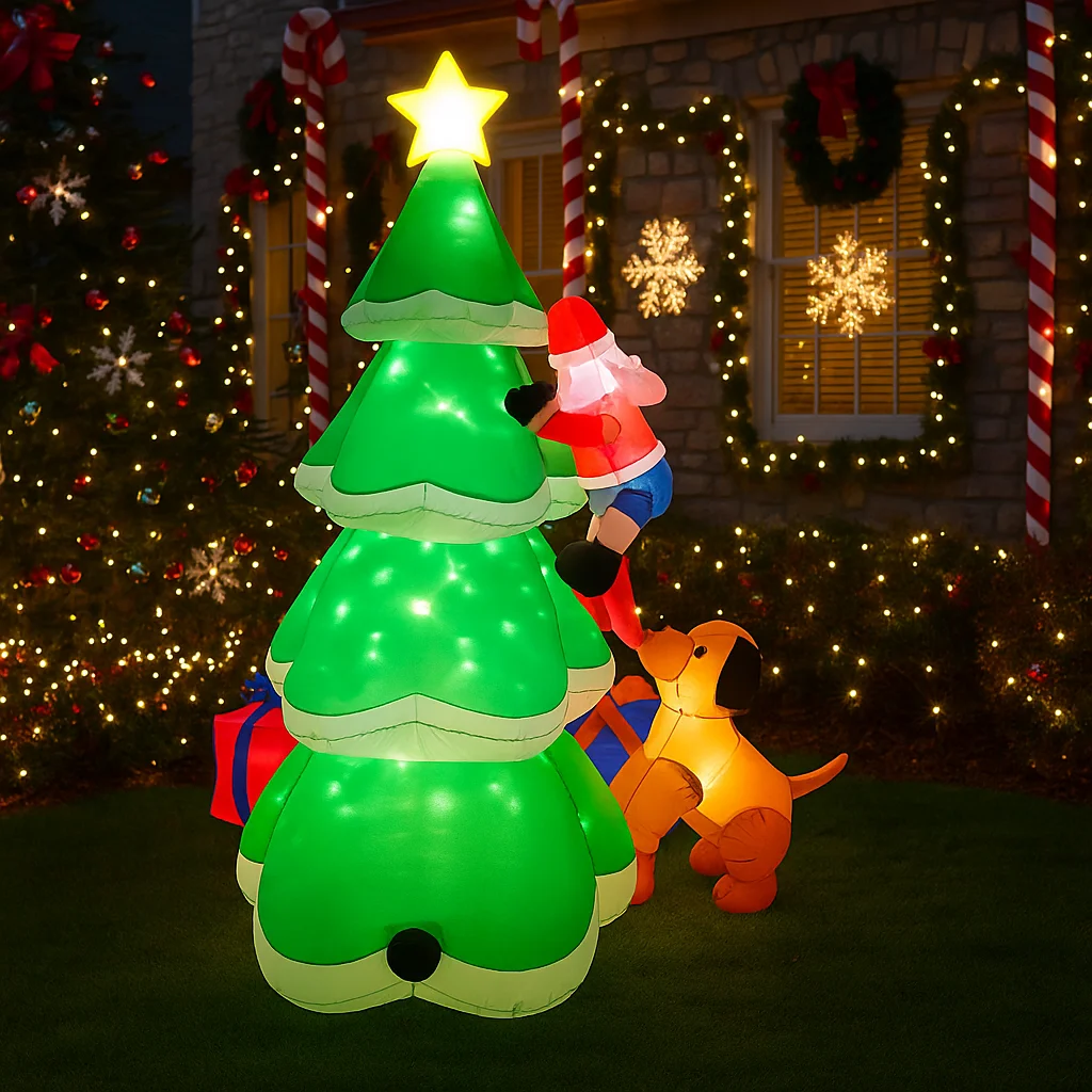 Dekoracje świąteczne 2 metry, dmuchany Święty Mikołaj, choinka, renifer, zabawki, ozdoby do domu i na podwórko z dekoracjami LED, artykuły świąteczne na zewnątrz