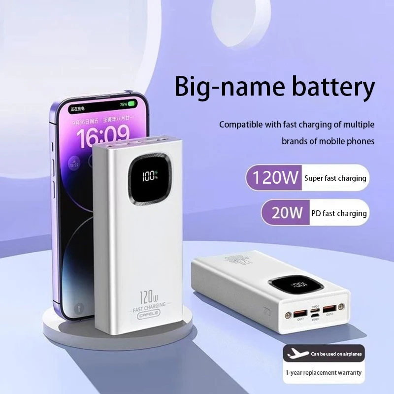 باور بانك Xiaomi 200000mAh بقدرة 120 وات، شحن سريع، سعة كبيرة جدًا، شاشة رقمية، بطارية خارجية محمولة لهاتف آيفون وسامسونج