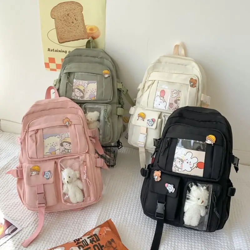 Japanese Girls Aesthetic Backpack Cute School Bags For Student Teens Girls Pockets Cute Women Laptop Backpack Harajuku Backpack