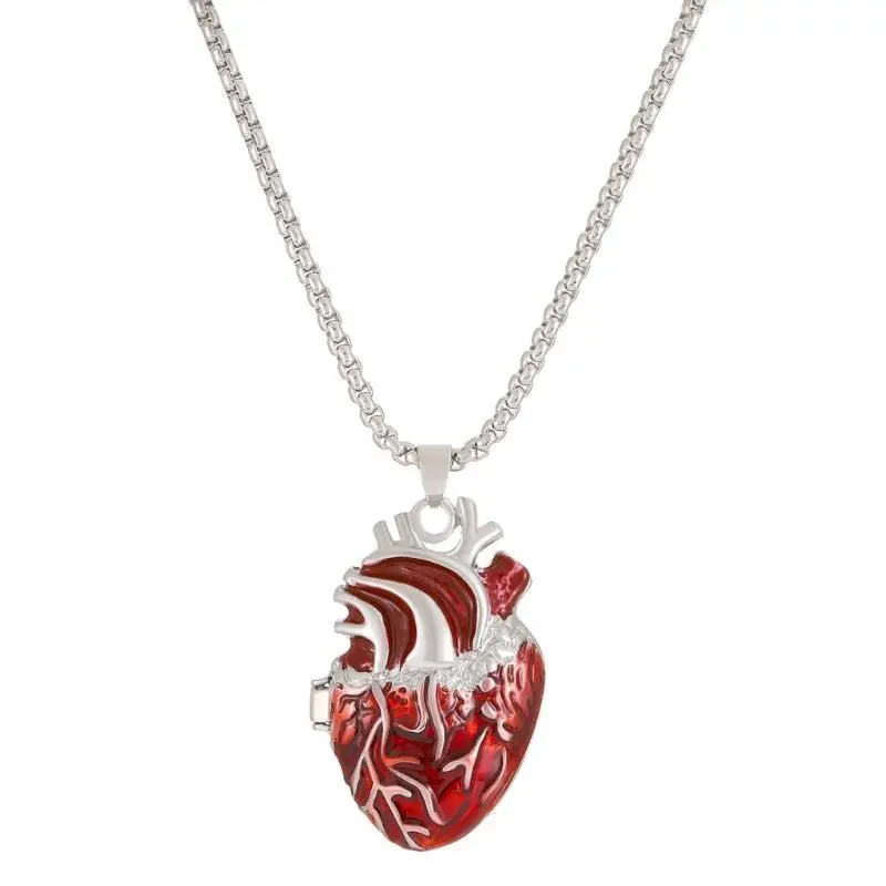 

A52E Opening and Closing Red Love Heart Box Pendant Necklace Romantic Party Jewelry Fashion Heart Clavicle Chain for Women