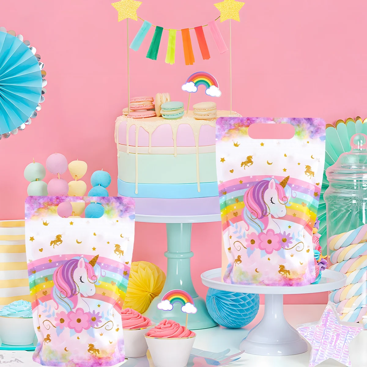 10/20 stücke Rosa Einhorn Stand Up Tasche Backen Cookies Geschenke Verpackung Kunststoff Tasche Für Kind Mädchen Geburtstag Hochzeit Einhorn party Decor – Detail 7