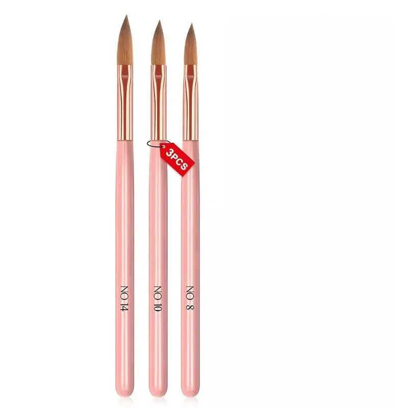 3Pcs Pink Wooden Rod Nail Art Crystal Pen Brush Set with Nylon Bristle for Gel Carving and Manicure Supply Car Accessory