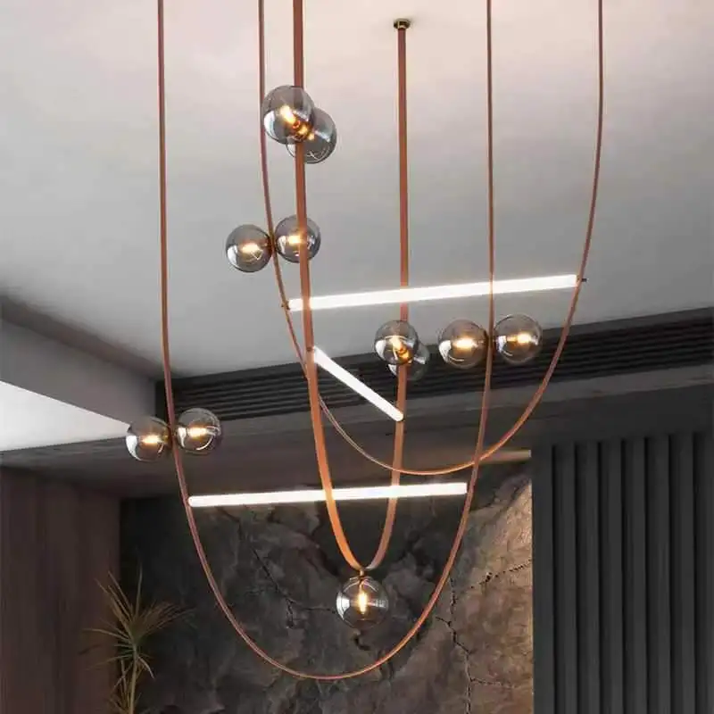 LED Artistic Leather Belt Chandelier Lighting Hanging Lamps Suspension Luminaire Lampen For Foyer Living room belt pendant light