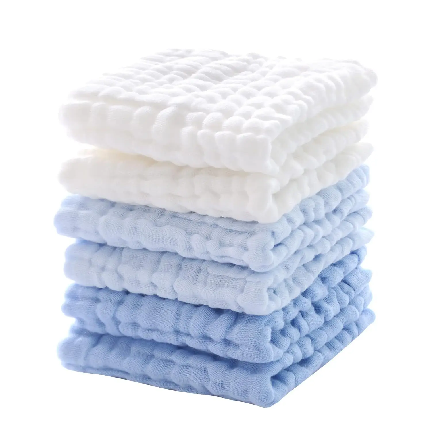 Baby Washcloths and Burp Cloths, Soft Absorbent Towels for Newborns, 6 Pack, 12x12 Inches (Blue White Pink)