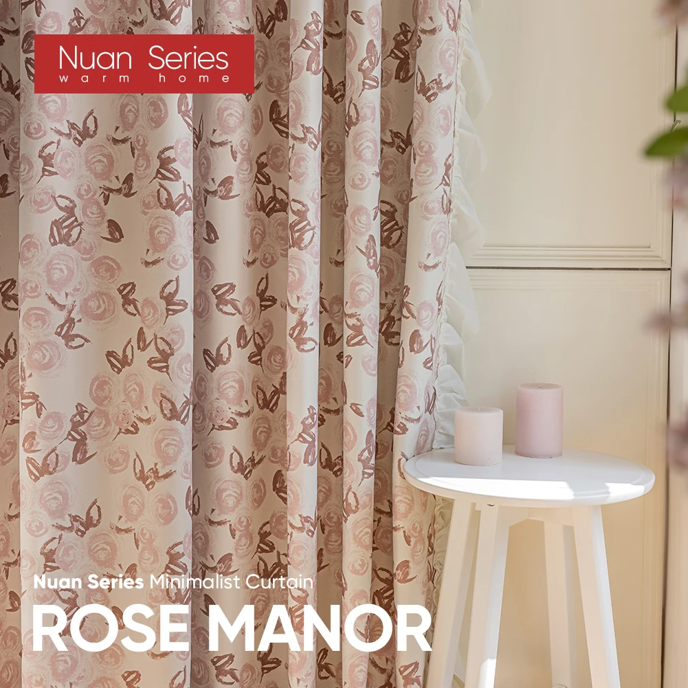 

1PC 80-90% Blackout Rose Manor Printing Pattern Blackout Curtain With Flounces For Bedroom Home Decor Nuan Series