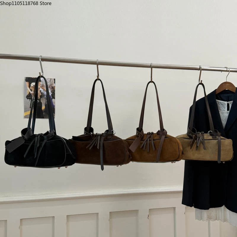 

Light Luxury Retro Small Shoulder Bags for Women Frosted Maillard Pillow Bag Autumn Winter Stylish Casual Armpit Bag