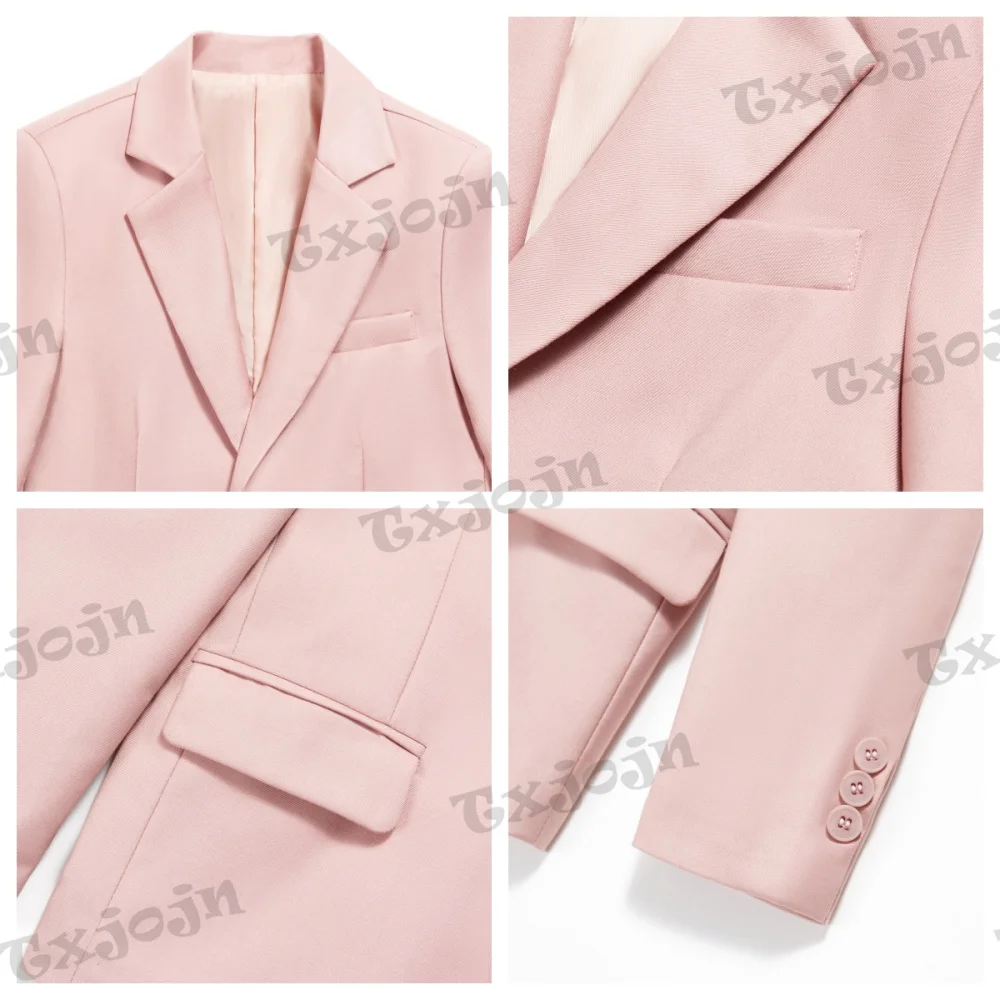 Elegante solapa con muescas para chico, fiesta de boda, invitado, traje informal rosa para niños, conjunto de 4 piezas, chaqueta, chaleco, pantalones, pajarita puesta en escena