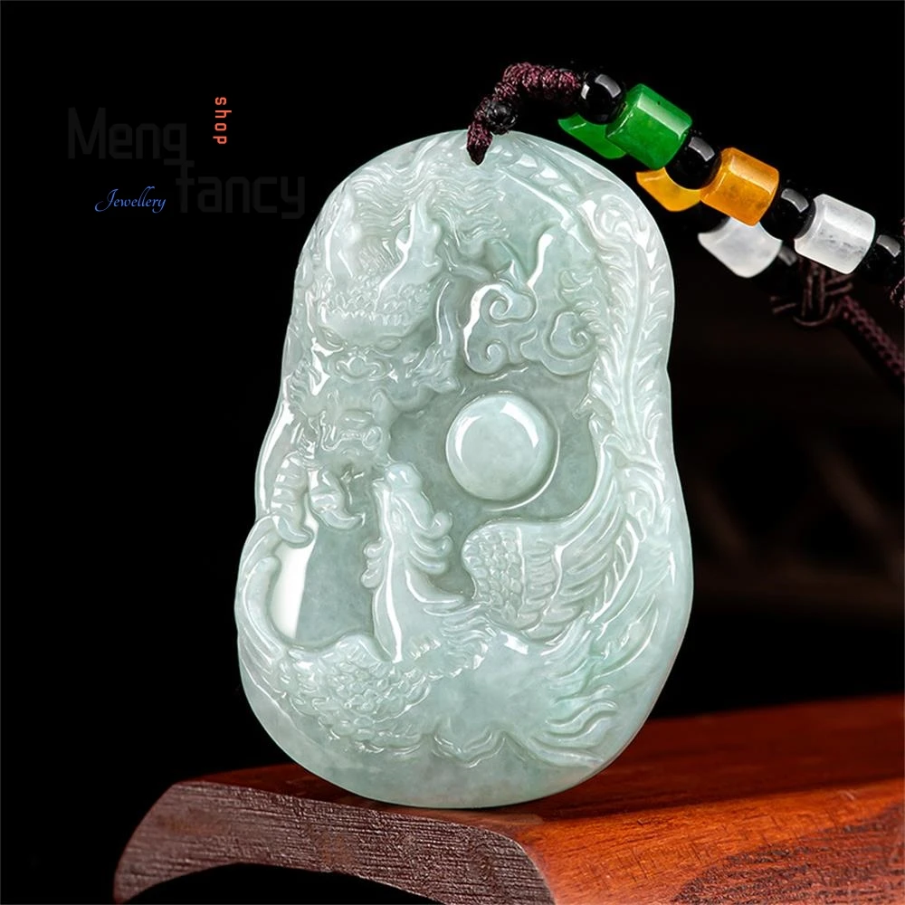 

Natural Myanmar A-goods Jadeite Dragon And Phoenix Couple Jade Pendant Exquisite High-grade Mascots Fashion Jewelry Holiday Gift