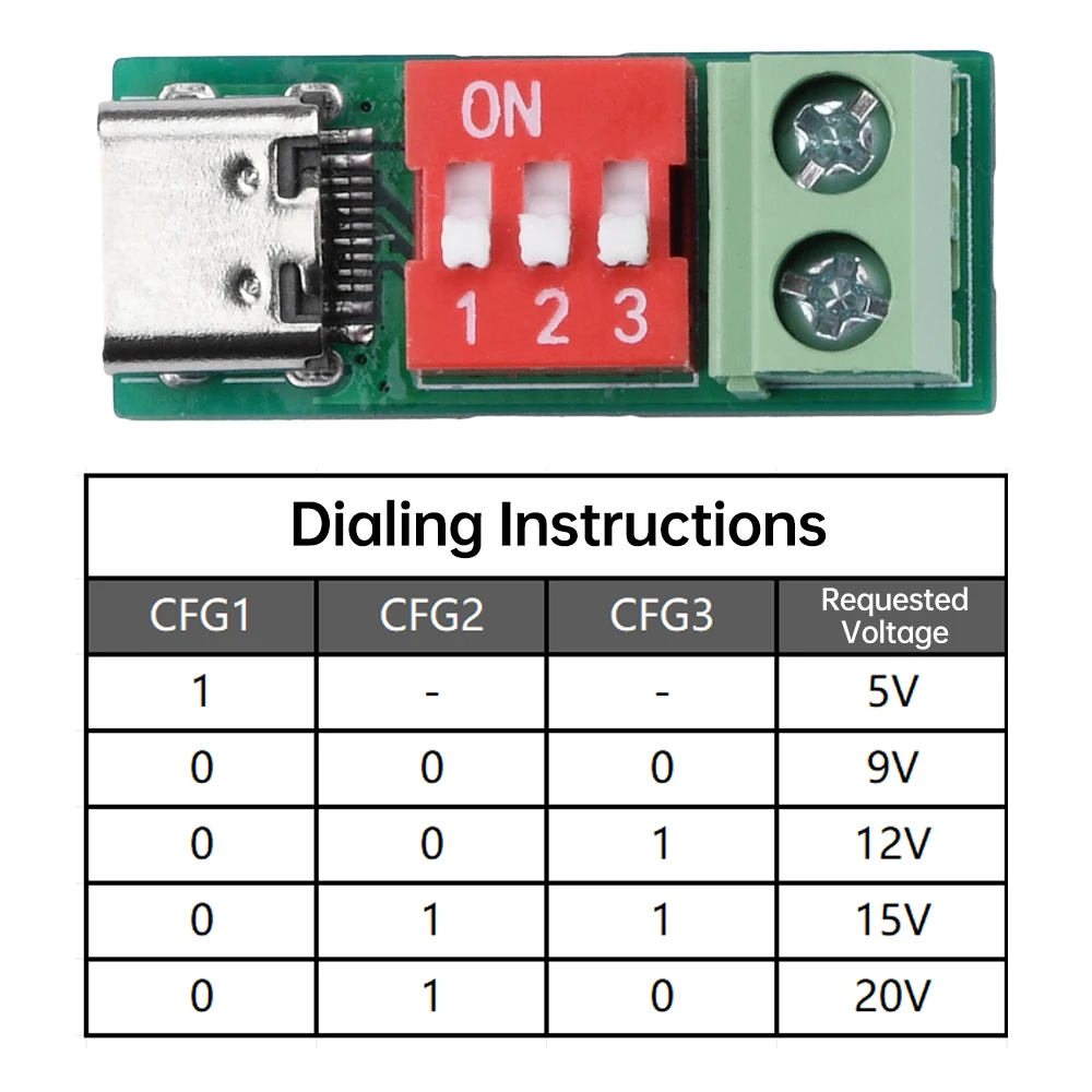 PD QC Trigger DC Adjustable Voltage Power Module Dial Adjustment Voltage Fast Charging Decoy Module 5V/9V/12V/15V/20V Type-C