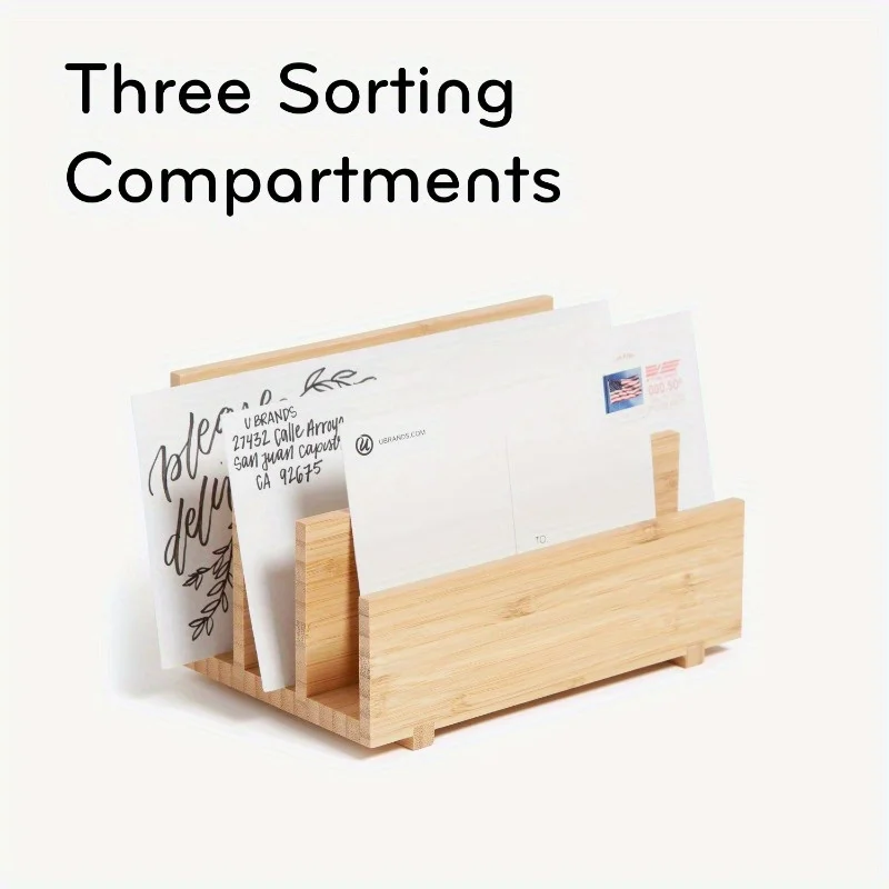 (2개 팩) 편지 분류기, 7.5" x 4.7" x 4.8", 대나무, 갈색, 데스크탑 정리함
