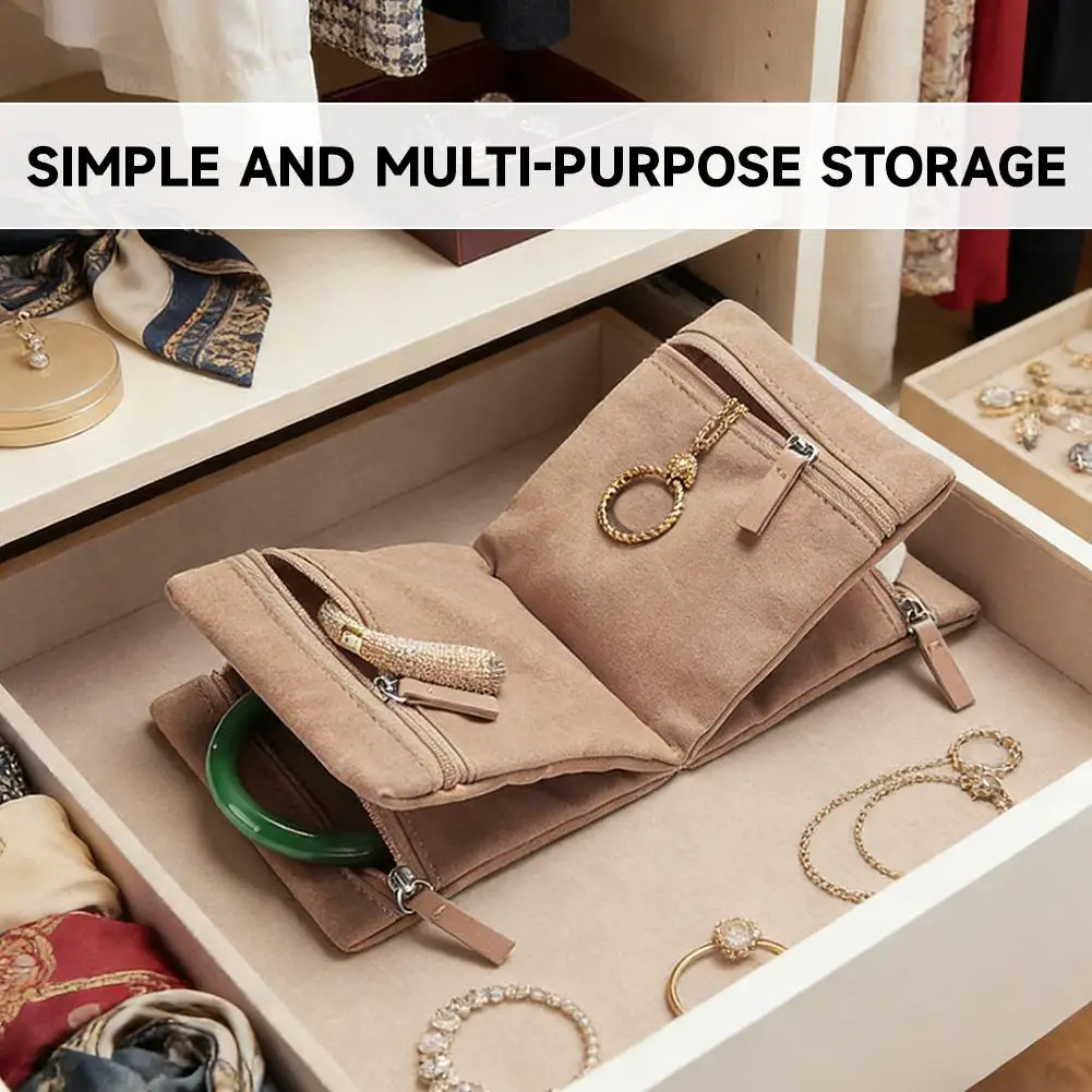 

Foldable Jewelry Organizer Multiple Compartments High Capacity Travel Jewelry Storage Bag Pouch Zipper For Necklaces Rings