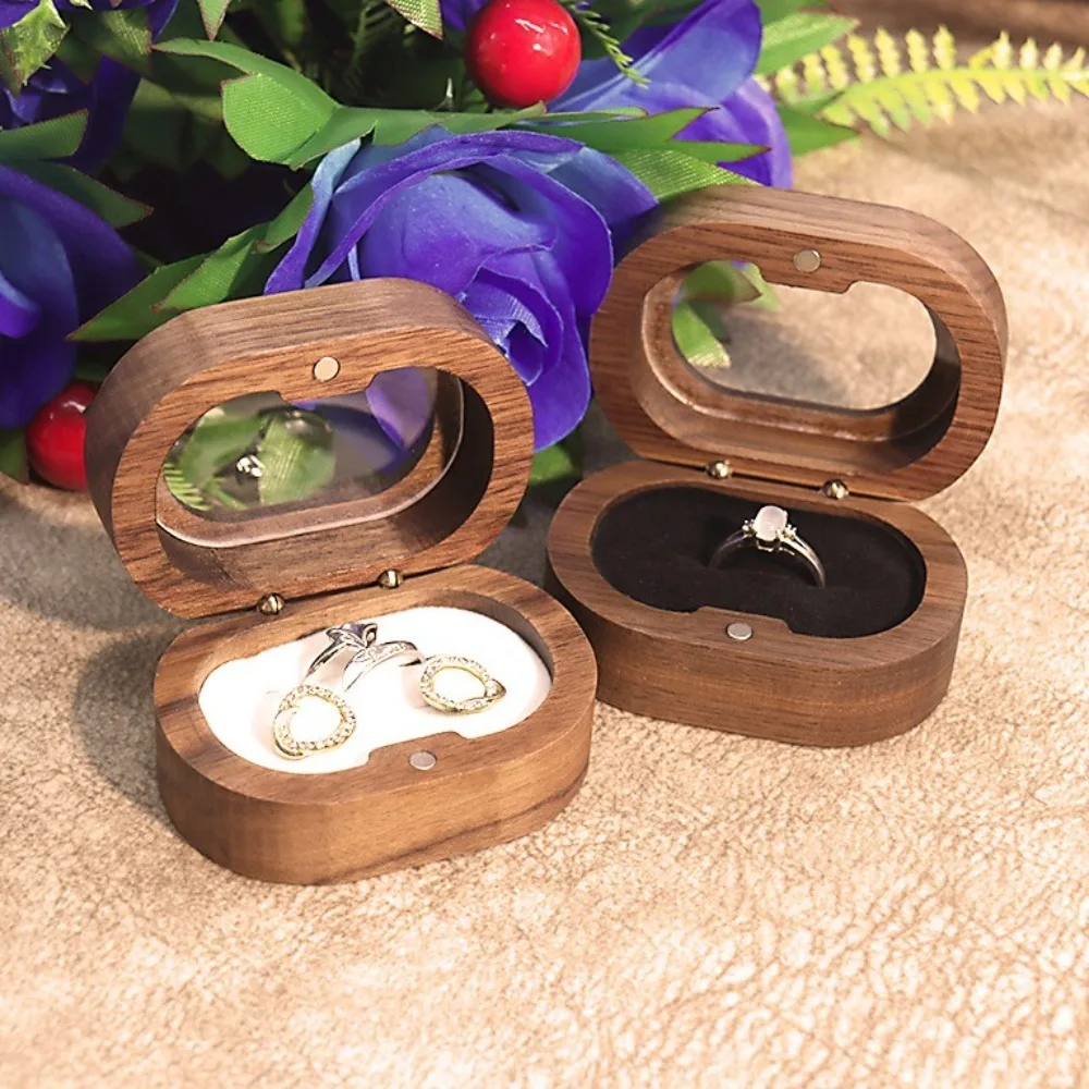 بسيطة خشبية البنصر صندوق مجوهرات صندوق تخزين خاتم الخطوبة خاتم الزواج الفاخرة الغبار زوجين خواتم حامل الزفاف #4