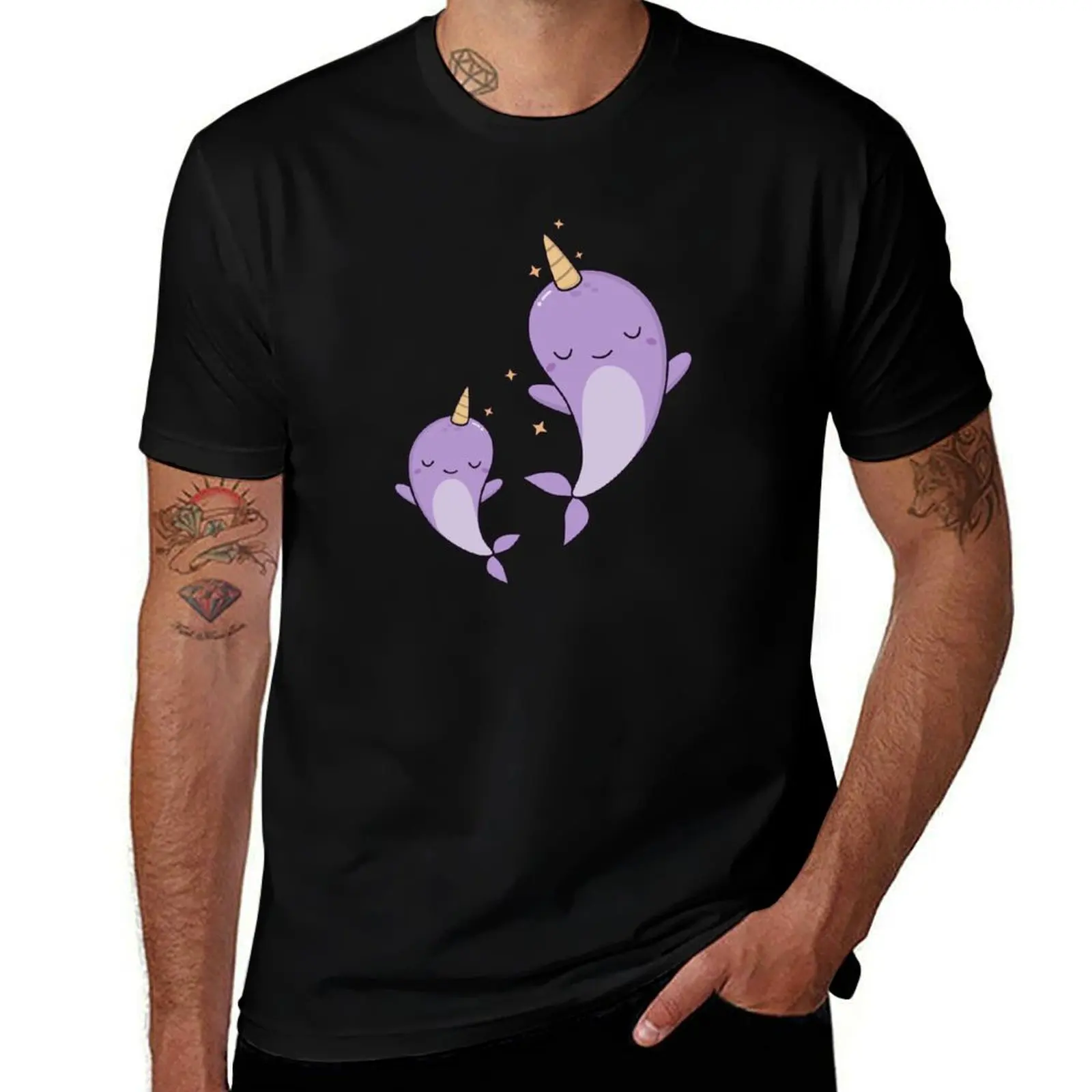 Kawaii Cute Narwhals Swimming In The Ocean T-Shirt Christmas Theme Tee Top T-Shirt