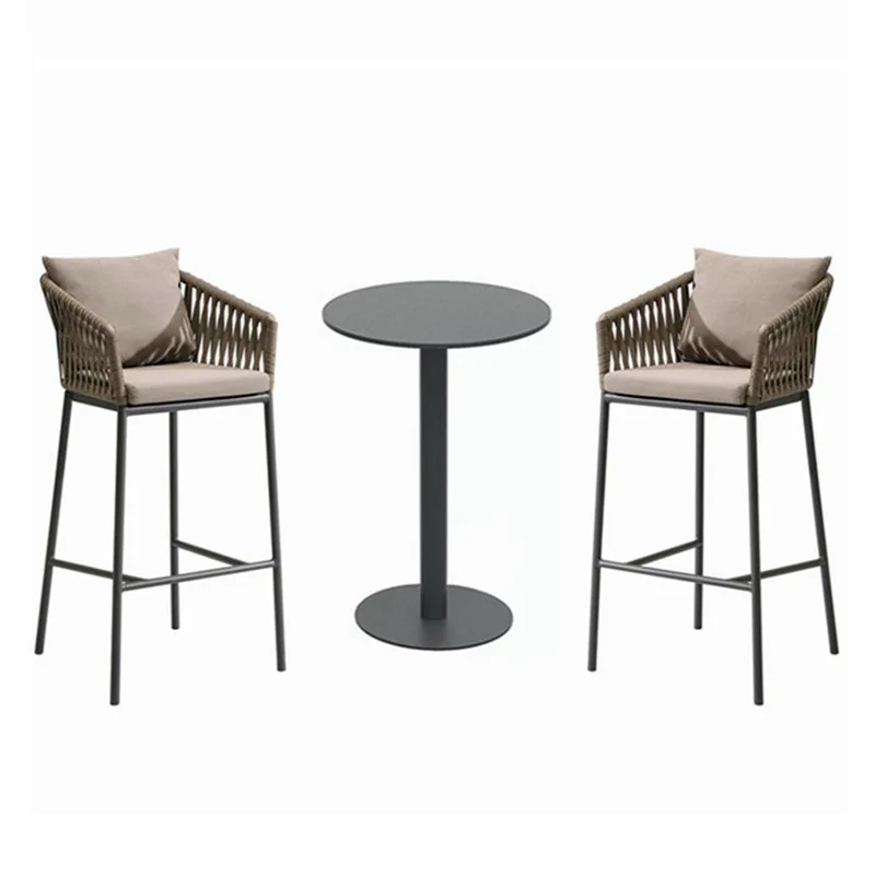 Wholesale outdoor bar table and chair combination household high bar stool three-piece set with backrest balcony rattan bar chai