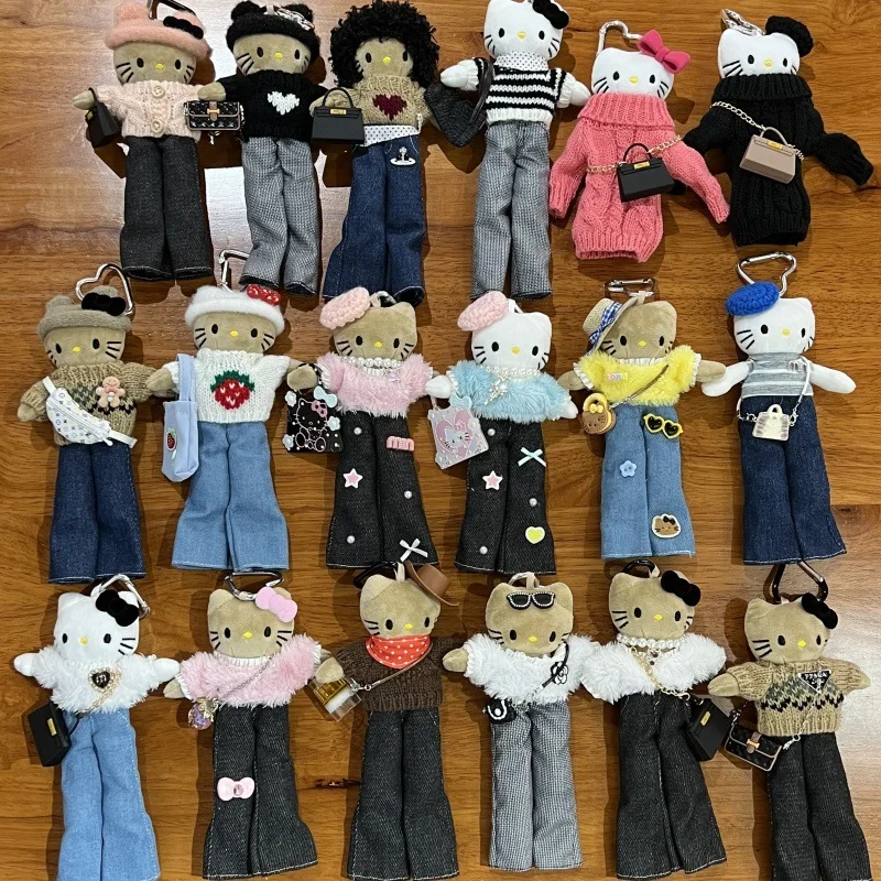 سانريو كارتون مرحبا كيتي سيقان طويلة كيتي حقيبة سحر لطيف الجينز معطف غامض سيدة نمط أفخم سلسلة مفاتيح من الكرتون هدية الكريسماس
