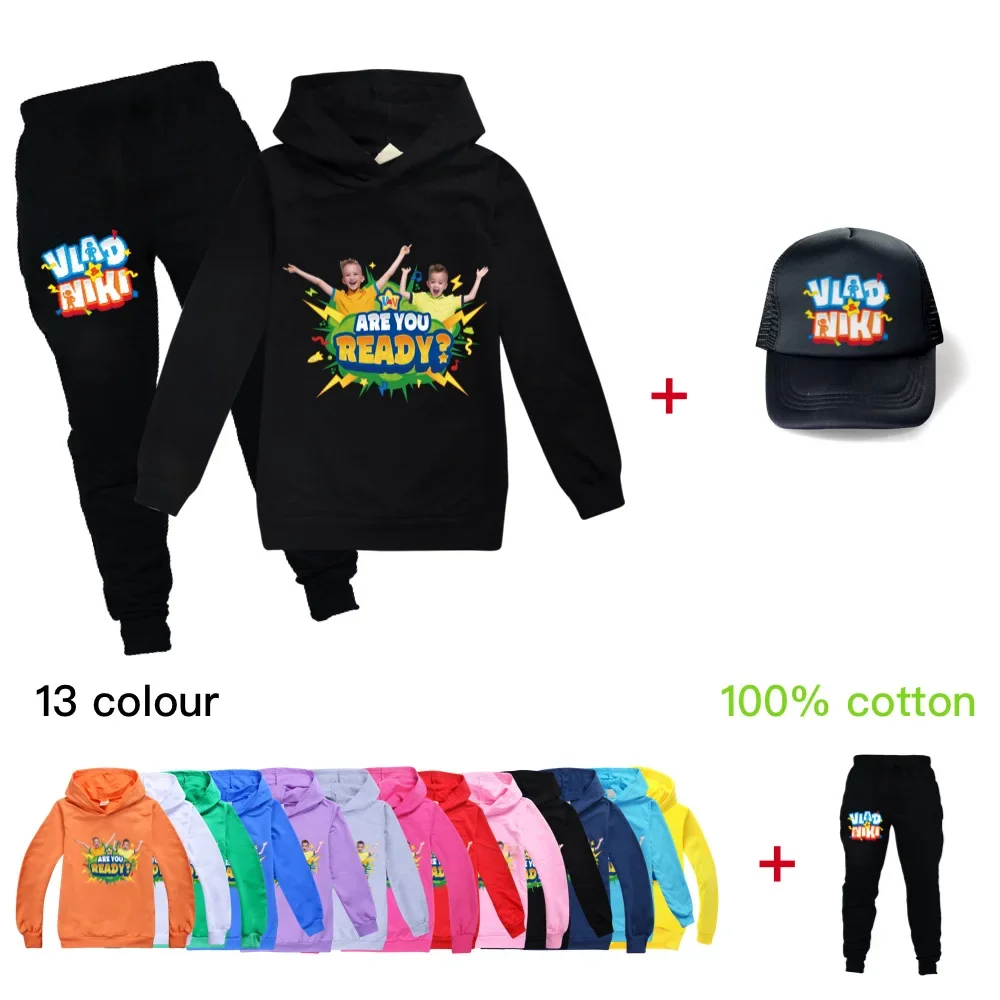 

Spring Autumn Vlad Niki Boys Girls Tracksuit Kids Long Sleeve Hoody+ Pants Set Children Clothing Infant Sets Sport Suits+cap