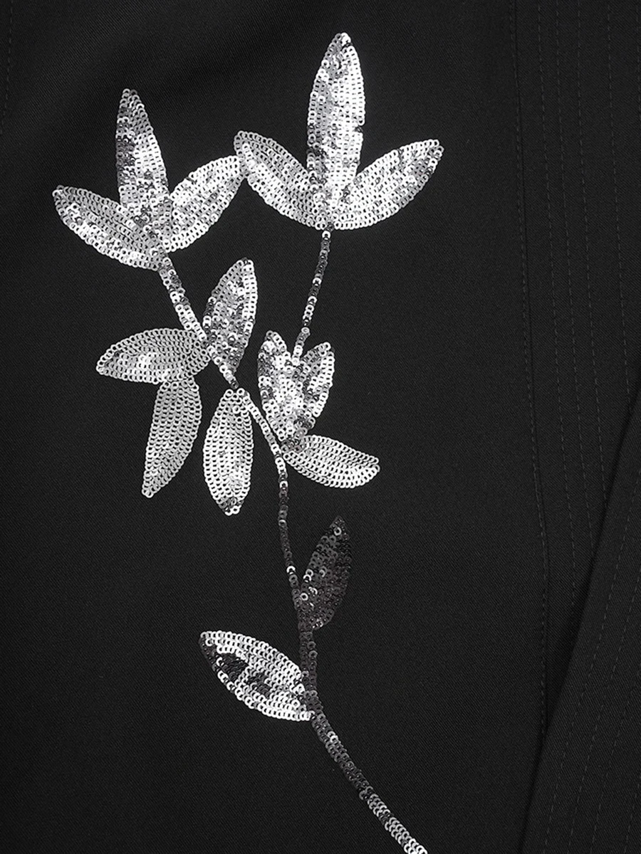 女性のためのシックなスパンコールの花のベスト,Vネックのパッチワークタンクトップ,黒い色,デザイナー,新しい,春