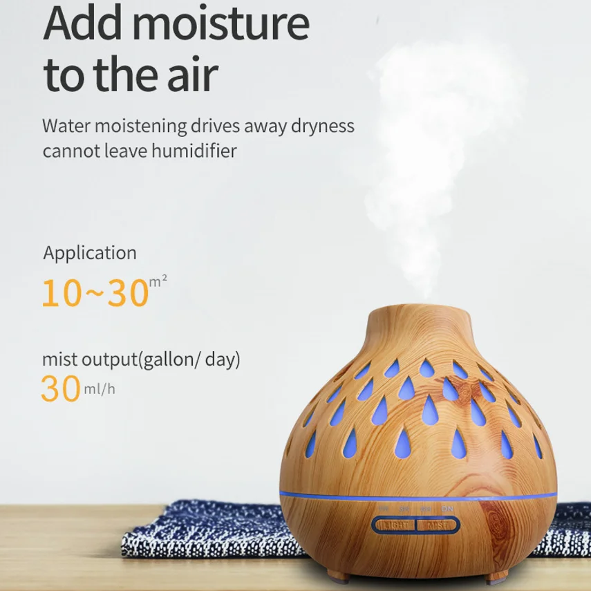 جودة مستقرة قطرة الماء جوفاء التدريجي المرطب فواحة عطور ملونة مصباح ليد الخشب الحبوب ناشر رائحة للمنزل مكتب