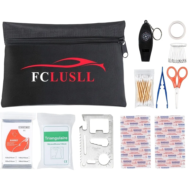 

FCLUSLL Outdoor Travel Kit, Including Jumper Cables, Car Door Opening Tools, Emergency Car Kit with Folding Survival Shovel, Portable Tool Kit, Holiday Gifts for Family And Friends