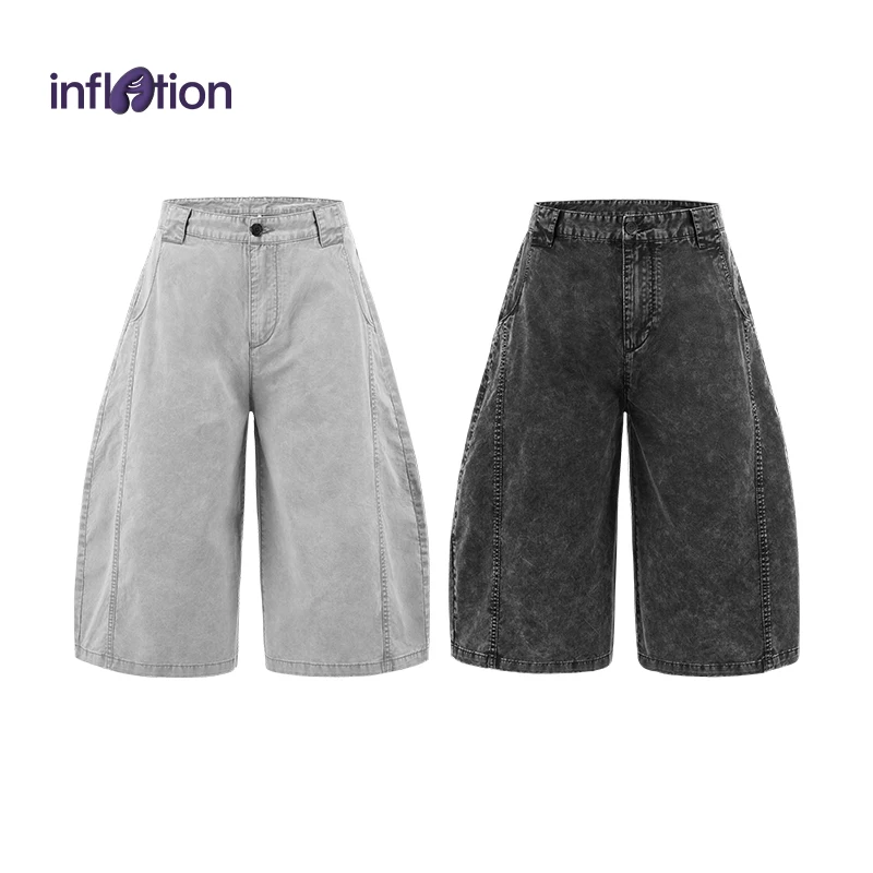 

INFLATION Men's Super Baggy Washed Shorts 2025 SS Distressed Streetwear Cargo Pants Vintage Workwear Tailored Trousers