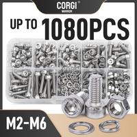 Up to 1080 Hex Socket Head Metric Screws Assortment Kit M2 M2.5 M3 M4 M5 M6 304 Stainless Steel DIN912 Allen Screw Nut Washers