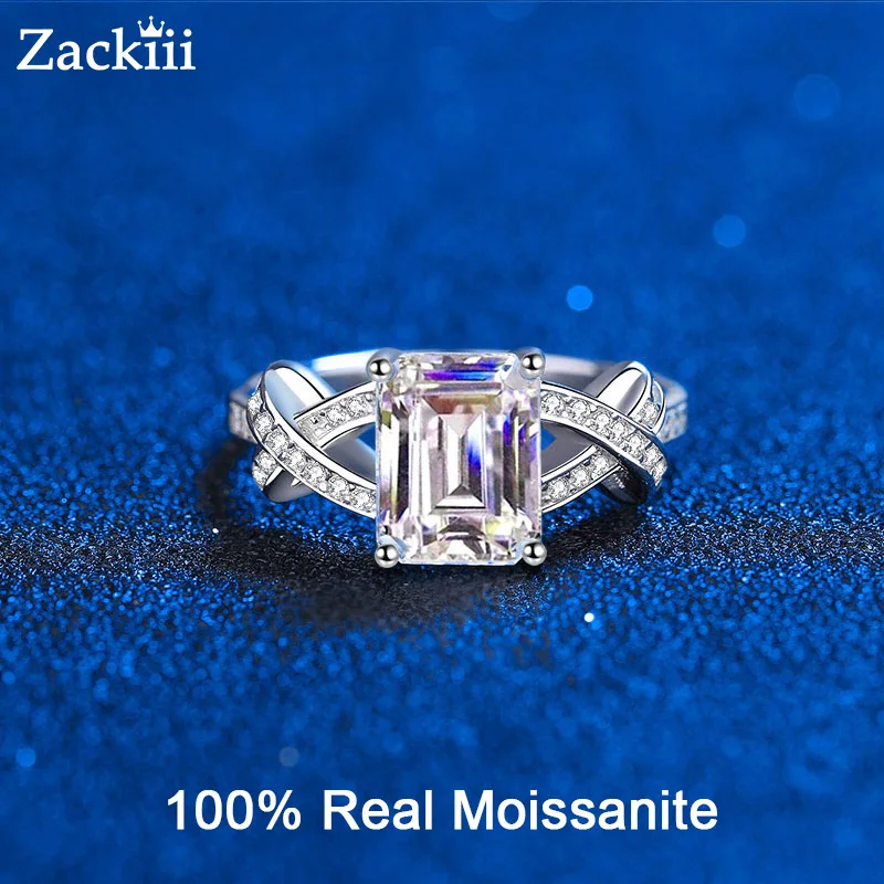 

Zackiii 3ct Emerald/Radian Cut Moissanite Ring for Women White Gold Plated 7*9mm Ideal Cut Shiny Wedding Diamond Band Jewelry