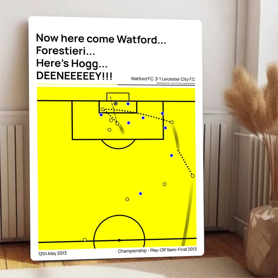 Watford FC 3-1 Leicester City 2013 Championship Play-Off شبه نهائي Deeney Goal Football Match عمل فني لوحة حديدية