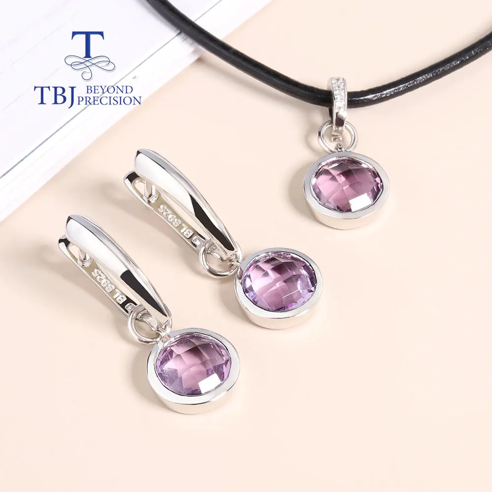 Simple Design Brazil Amethyst Natural briolette cut Gems Fine Jewelry 925 Silver Jewelry Set Necklace Earrings for women gifts