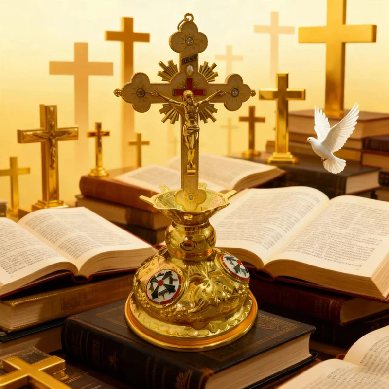 Neues 2026 Orthodoxes Kreuz Kirchenbedarf Mess-Handkerzenhalter mit Hochwertigem Sockel Handgefertigt mit Exquisiter Geschenkbox – Detail 5