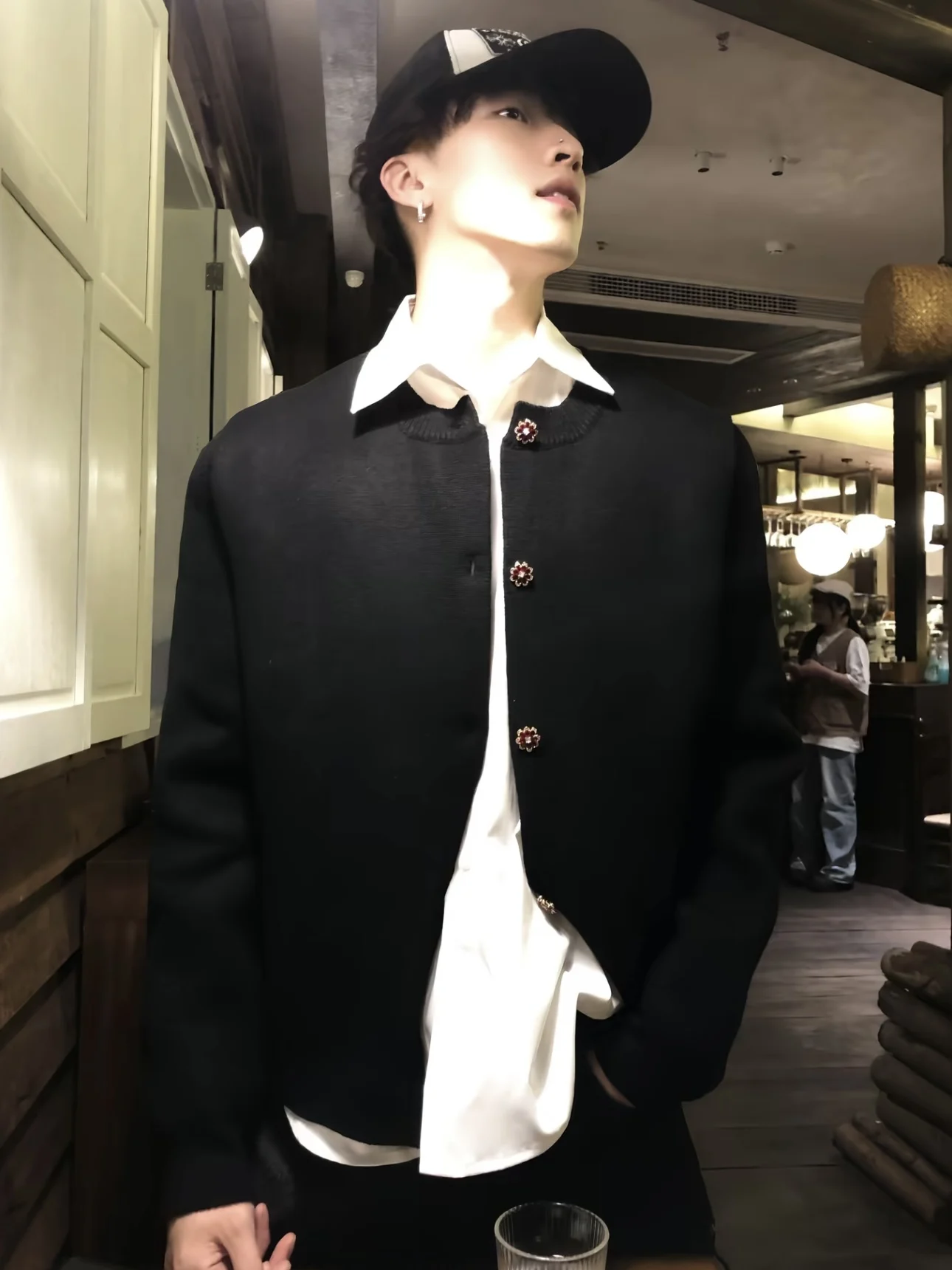 

American Sle ey Button Design Knitted Cardigan Men's Autumn Winter Casual Sweater Jaet Loose Fit Long Sve round Ne