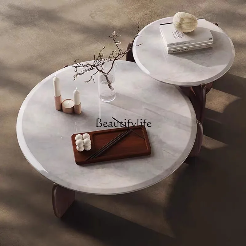 

Italian supercrystalline stone coffee table combination ash wood light luxury modern minimalist high-grade microcrystalline