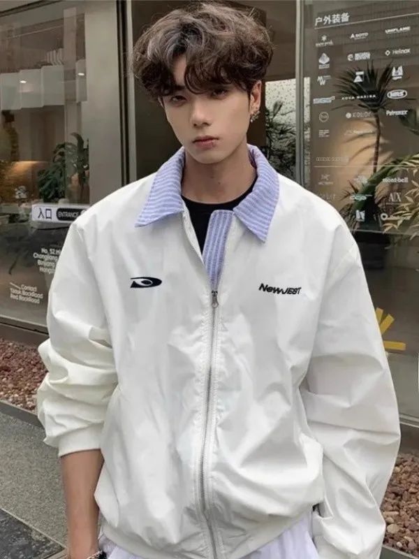 

Retro American High Street Embroidered Letter Collar Jacket Casual Loose Outerwear for Men And Women Daily Wear