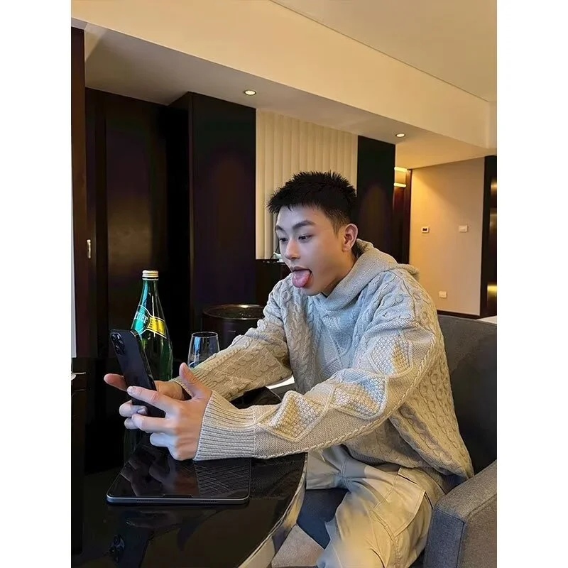 

Повседневный вязаный свитер в американском стиле ретро с v-образным вырезом, мужская однотонная верхняя одежда, свободная посадка из полиэфирного волокна, длинное све, летнее новое поступление