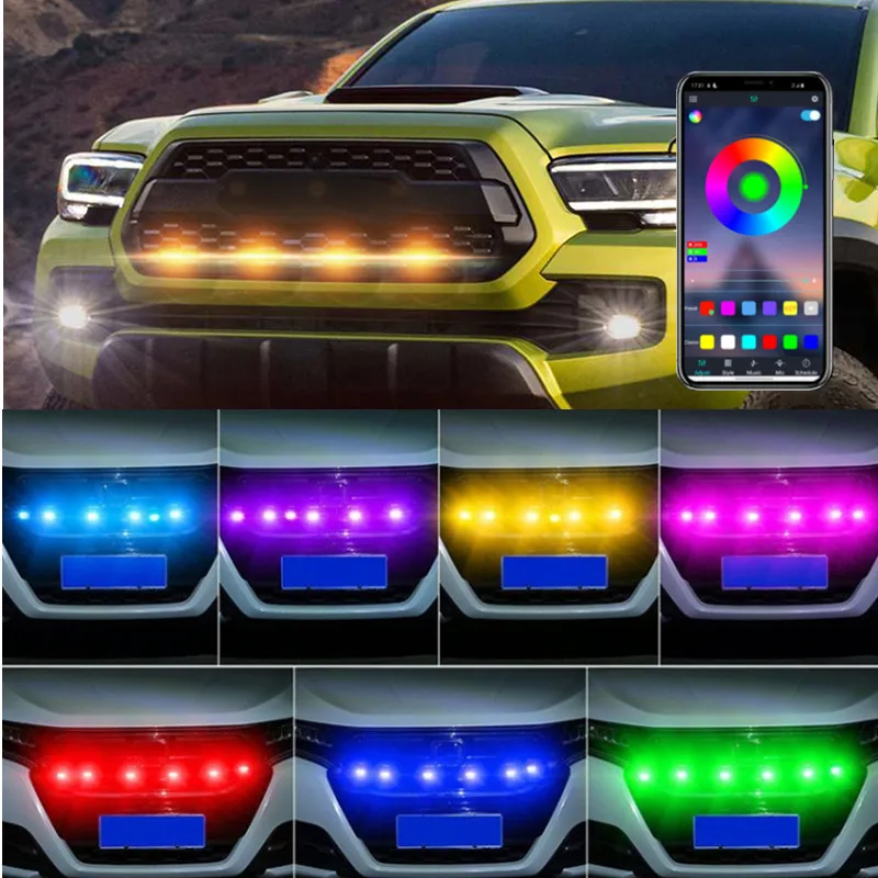 

APP Control Led Car Front Grille Light For Toyota Tacoma 2020 2021 2022 Car Driving Fog Lamp Auto Daytime Running Lights 12V