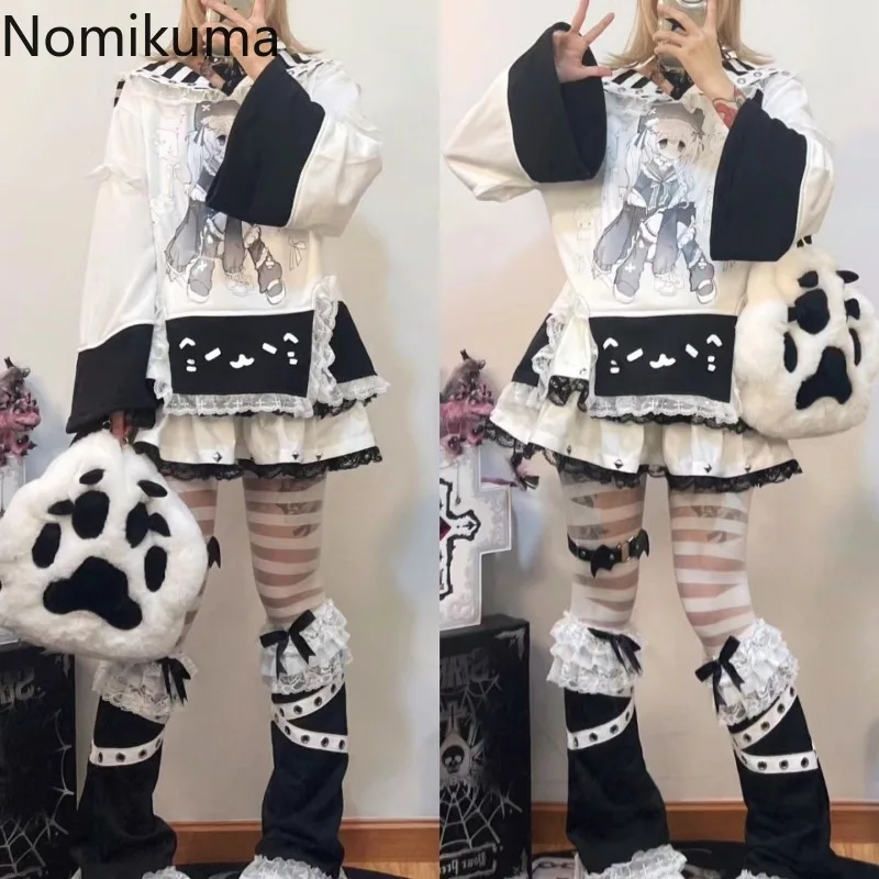 اليابانية تي شيرت ملابس حريمي Y2k بلايز بحار طوق كم طويل فضفاض الكرتون تيز موضة Camisetas أنيمي طباعة لطيف التي شيرت