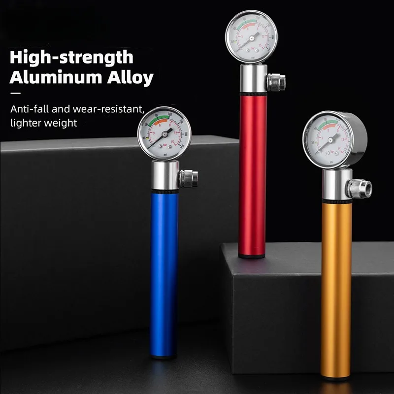 

Portable Bicycle Pump Aluminum Alloy American French Valve Handheld Air Pump with Pressure Gauge Football Basketball Mini Pump