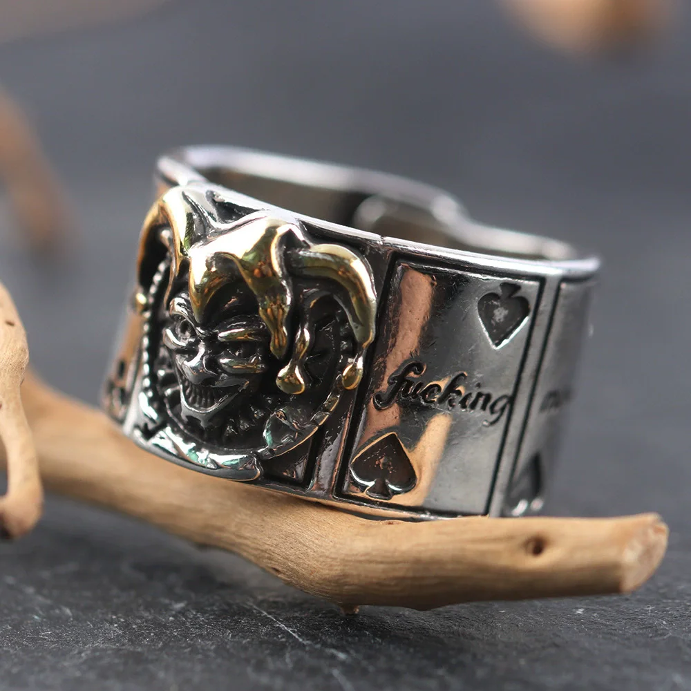 XIYANIKE Clown Playing Cards Adjustable Finger Rings For Men Women Punk Fashion New Jewelry Couple Gift Party Rock anillos