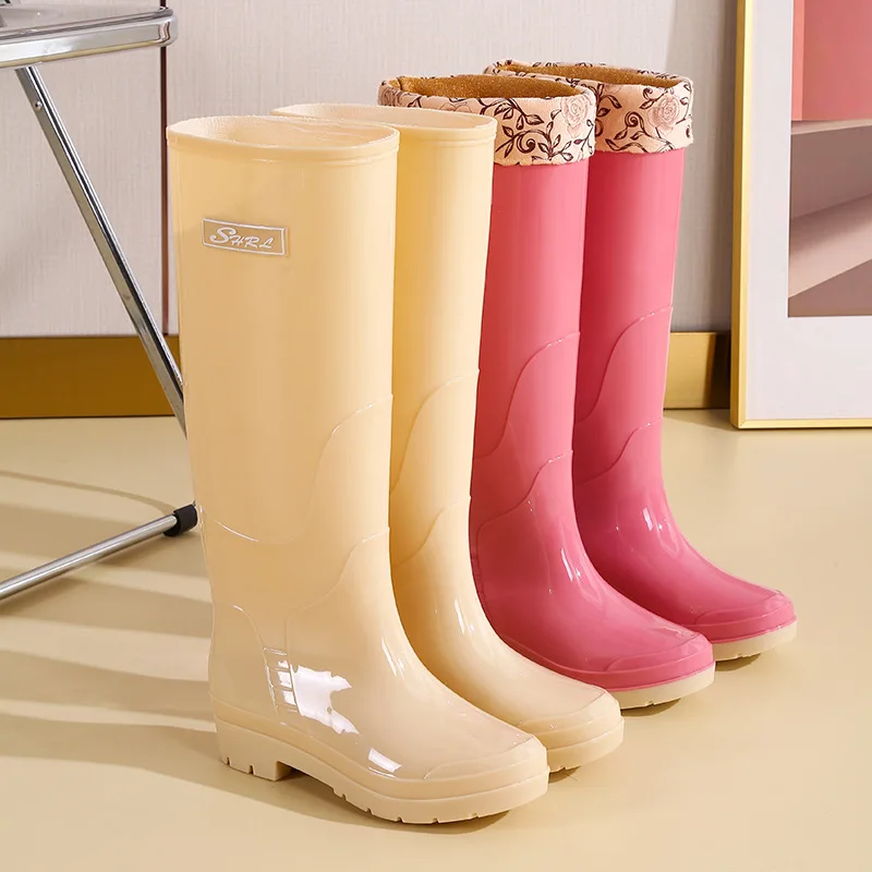 High-top Waterproof Rubber Boots Adult Non-slip Rain Shoes Long Tube Warm Over-knee Fashionable High-tube Water Shoes Durable