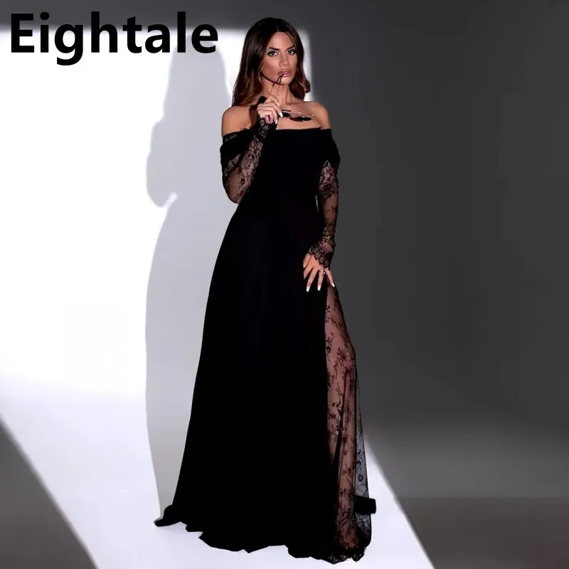 

Eightale Black Lace Chiffon Evening Dress Off Shoulder Long Sleeve Mermaid Prom Party Dress Women Dubai Formal Gowns Customized