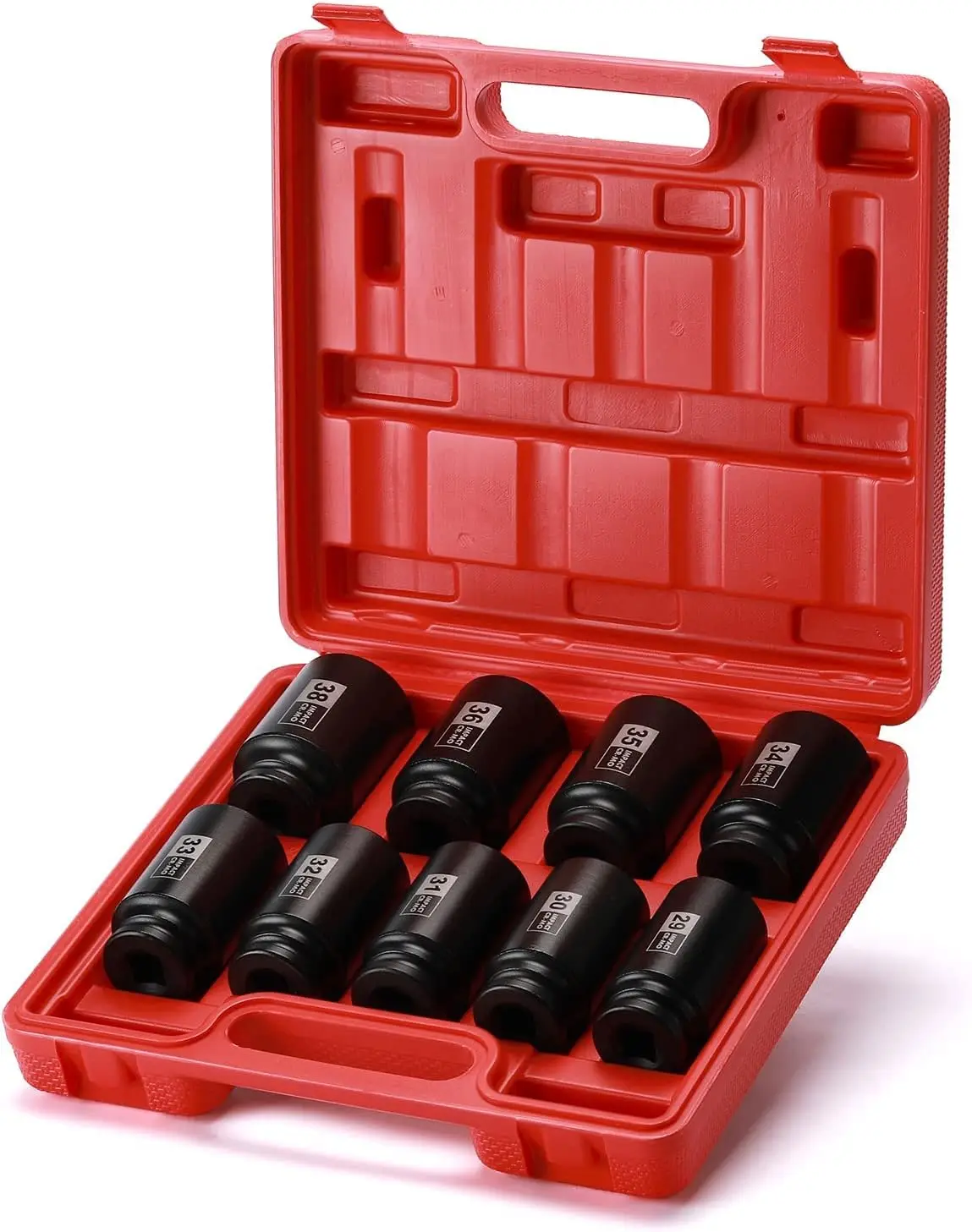 

9 шт., набор ударных головок с глубоким приводом 1/2 дюйма, 6-точечный шпиндель, гайка, CR-MO, метрический, набор глибоких ударных головок с приводом 1/2 дюйма, 29–38 мм