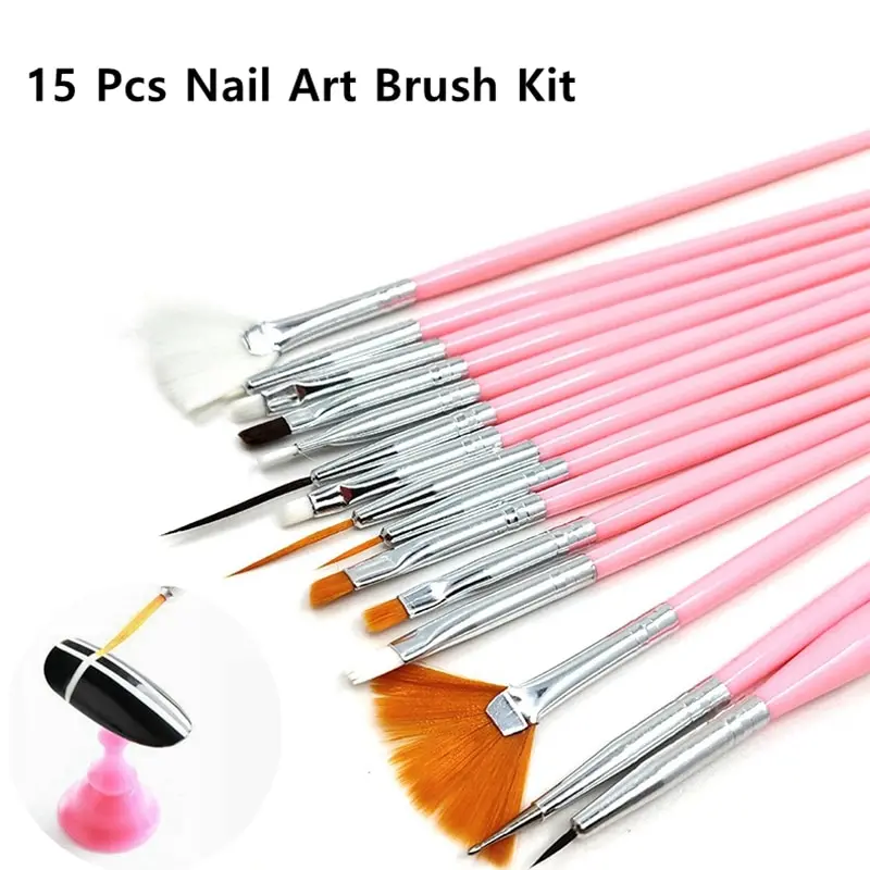 15 Pcs Nail Art Drawing Liner Brush Kit Acrylic Liquid Powder Carving Manicure Gel Brush Beauty Tools for Nail Salon