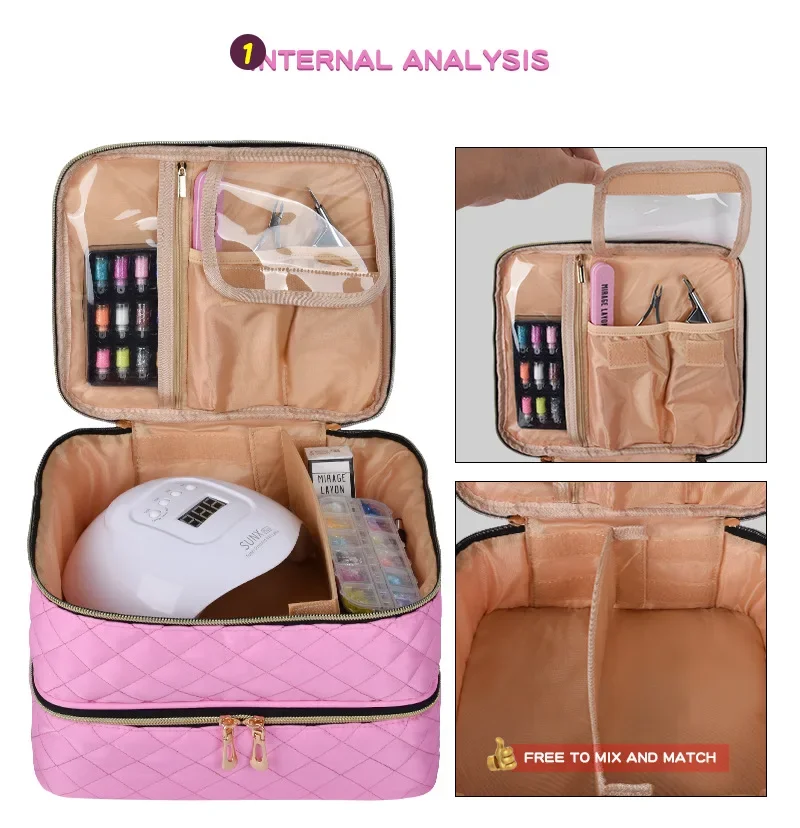 Nail Polish Storage Bag Essential Oil Bag Portable Cosmetic Nail Care Kit Double Layer 30 Compartment Nail Care Tool Storage Box