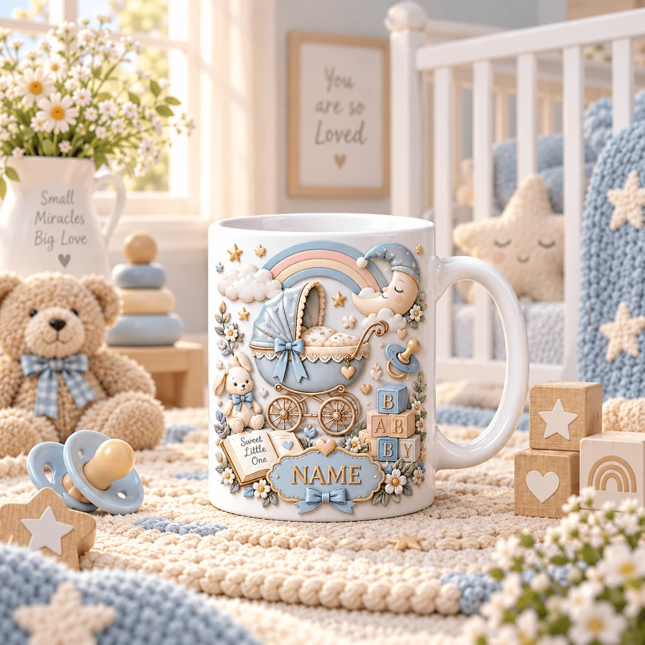 Personalized 11oz Newborn Baby Mug Custom Name Stroller Ceramic Coffee Cup 2D Print Baby Shower Gift