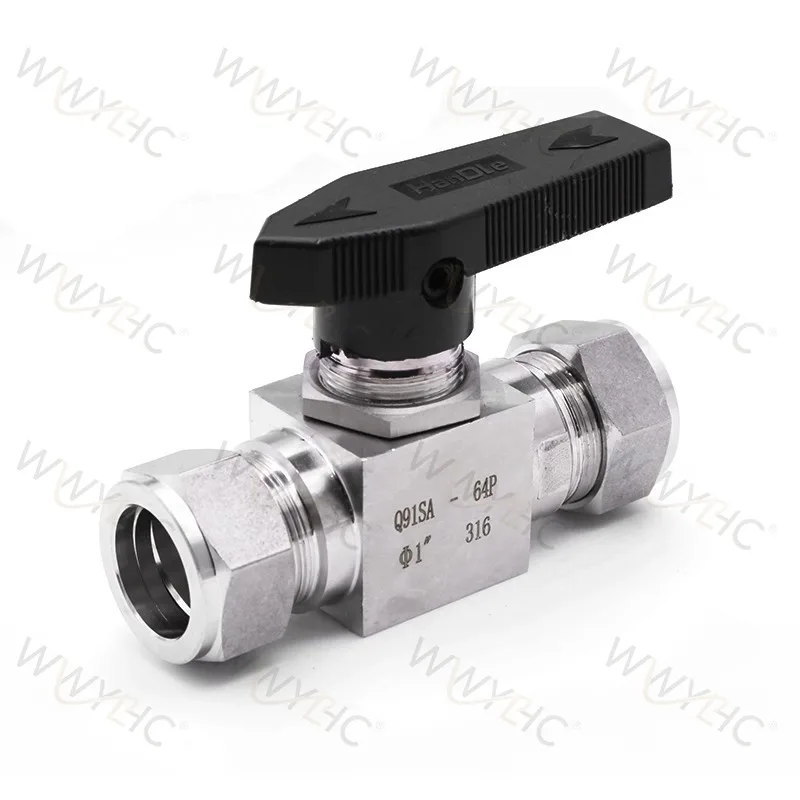 304 Stainless Steel Compression Straight Ball Valve, Tube OD 1/8'' 1/4'' 3/8'' 1/2'' & 3/4/6/8/10/12mm